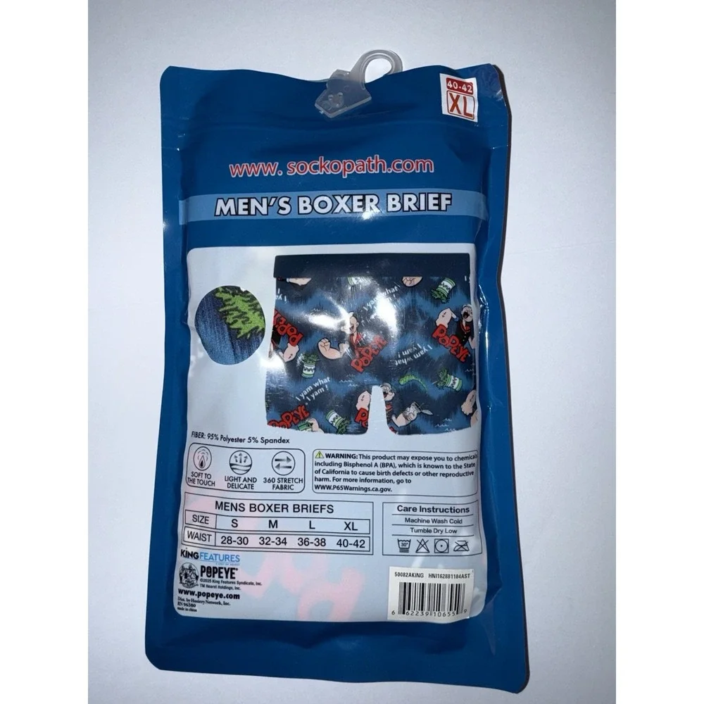 Popeye XL Men Boxer Briefs Cartoon Blue Stretch Novelty Gift Bday Underwear NWT